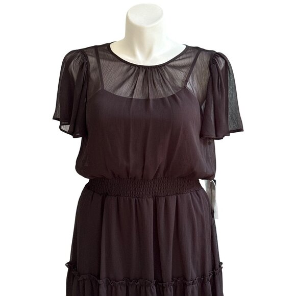 Karl Lagerfeld Paris NWT $129 Black Tiered Chiffon Dress Flutter Sleeves Size 14 - Picture 4 of 15
